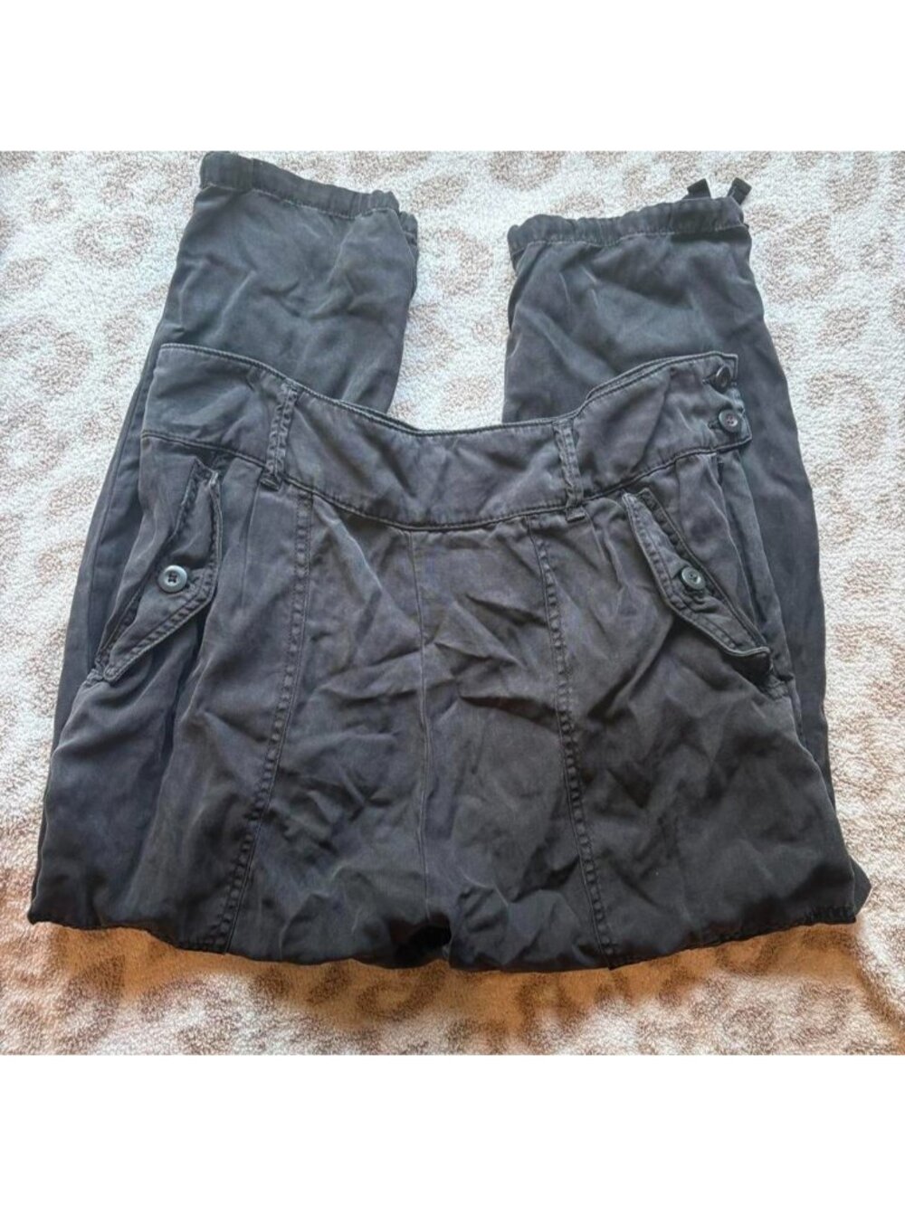 Anthropologie gray cargo pants with adjustable waist and pockets, size 14